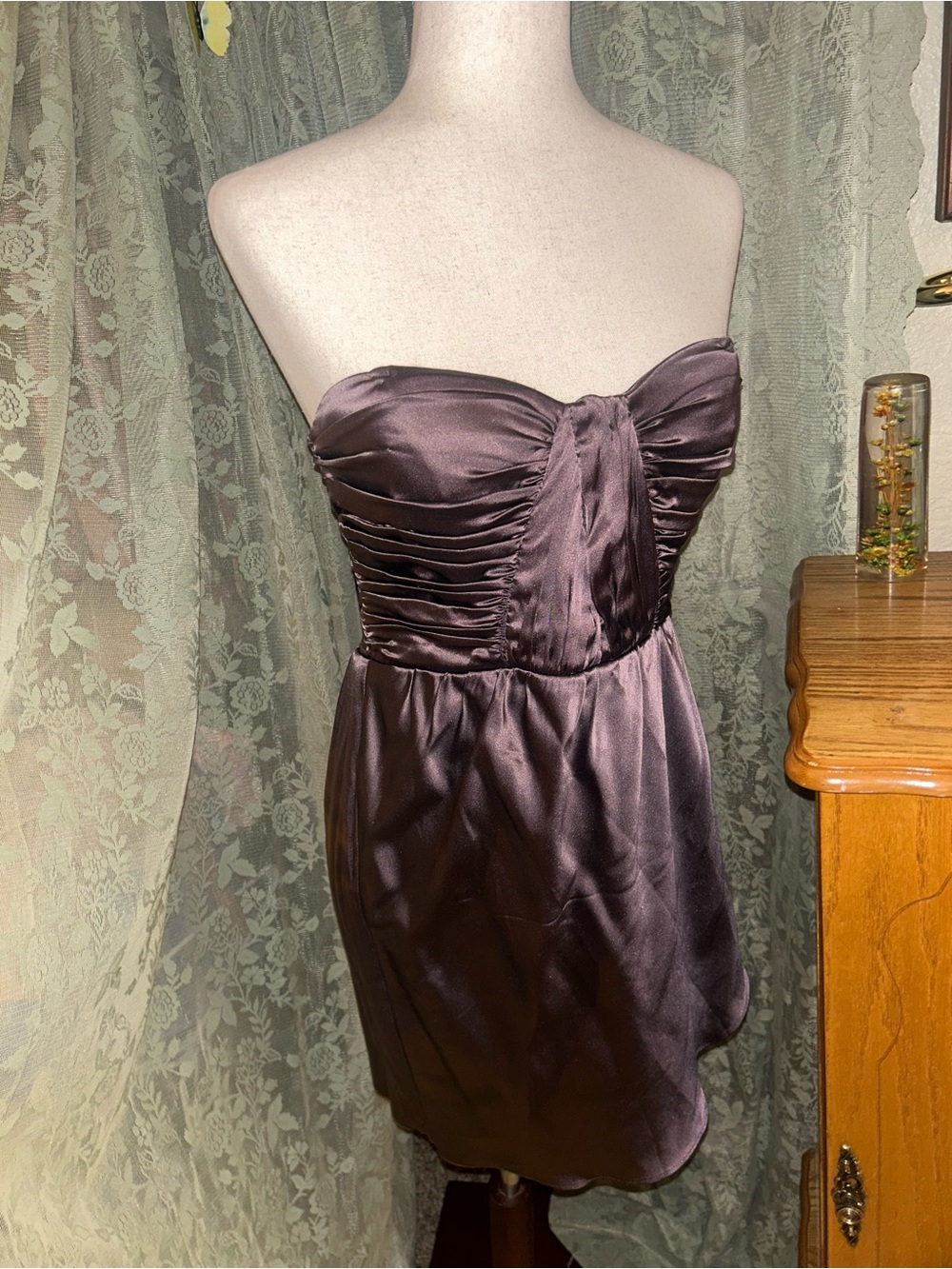 BCBG Strapless Ruched 100% Silk Cocktail Mini Dress - Plum